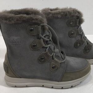 NEW!! Women’s Sorel Joan Explorer WP Gray Fur-Lined Winter Lace Up Boots Size 7M